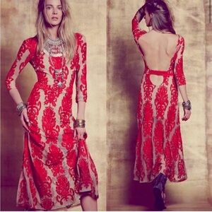 For Love And Lemons Red and Cream Midi Dress